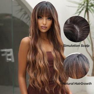 Stylonic Fashion Boutique Synthetic Wig Long Wavy Brown Highlighted Wig Long Wavy Brown Highlighted Wig - Stylonic Fashion Boutique