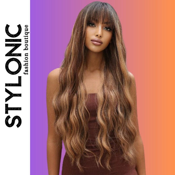 Stylonic Fashion Boutique Synthetic Wig Long Wavy Brown Highlighted Wig Long Wavy Brown Highlighted Wig - Stylonic Wigs