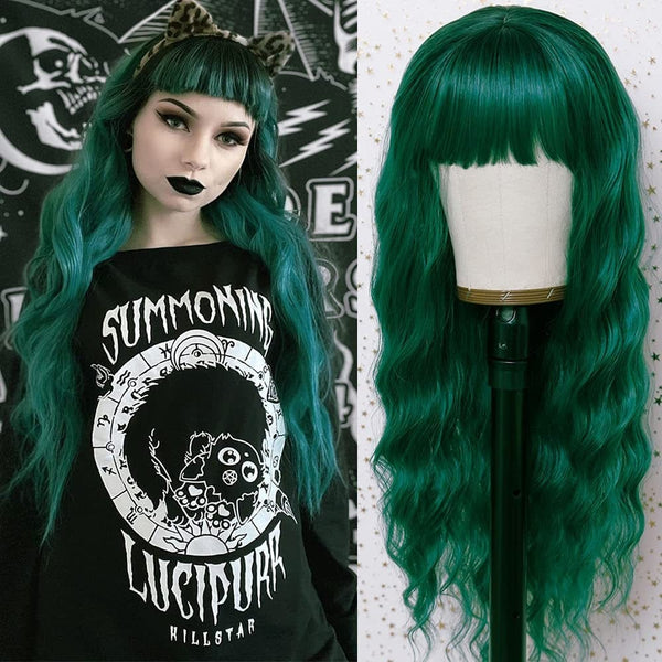 Stylonic Fashion Boutique Synthetic Wig Long Wavy Green Wig with Bangs Wigs - Long Wavy Green Wig with Bangs - Stylonic Fashion Boutique