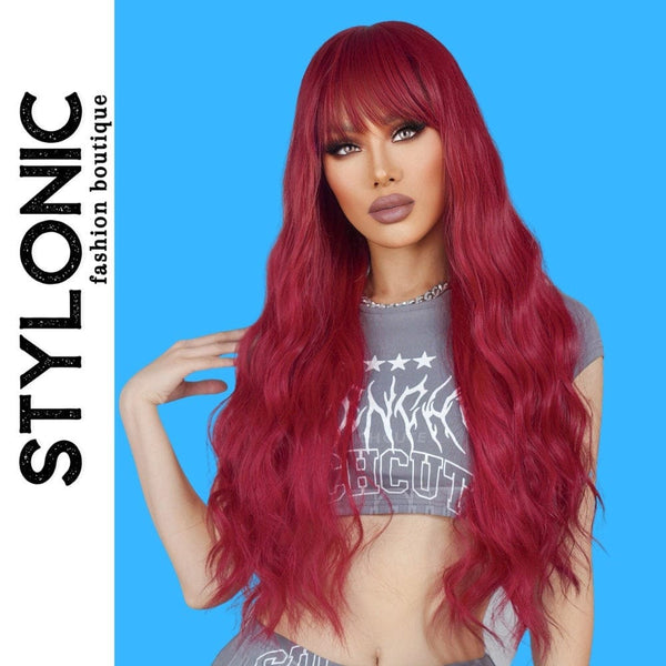 Stylonic Fashion Boutique LC2084-1 Long Wine Red Wigs with Bangs Long Wine Red Wigs with Bangs - Stylonic Wigs