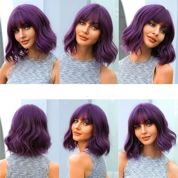 Stylonic Fashion Boutique Synthetic Wig Medium Purple Wig with Bangs Medium Purple Wig with Bangs - Stylonic Wigs