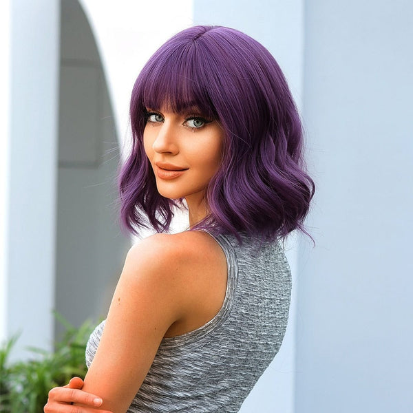 Stylonic Fashion Boutique Synthetic Wig Medium Purple Wig with Bangs Medium Purple Wig with Bangs - Stylonic Fashion Boutique