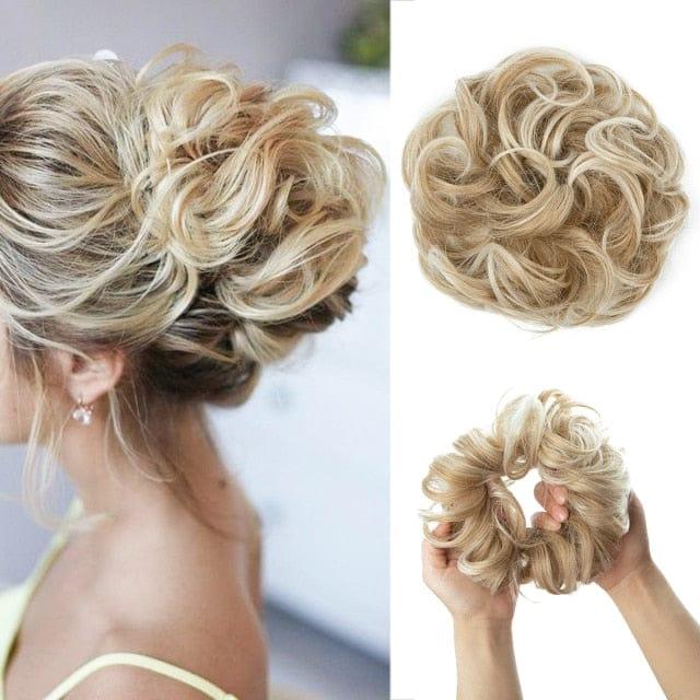 Blonde messy hair bun