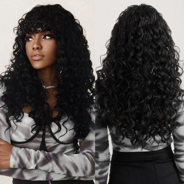 natural-looking black synthetic afro wig