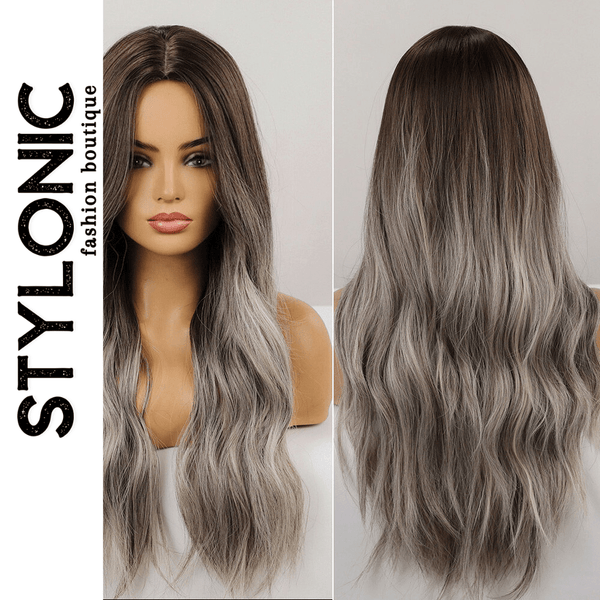 Stylonic Fashion Boutique Synthetic Wig Ombre Brown Ash Gray Wig Ombre Brown Ash Gray Wig - Stylonic Wigs