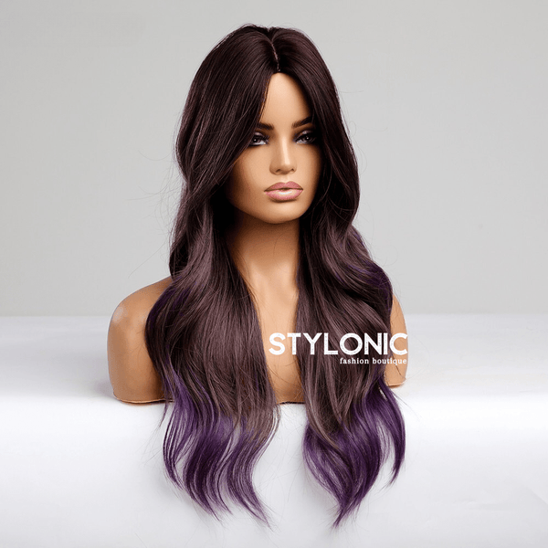 Stylonic Fashion Boutique Synthetic Wig EM8049-1 Ombre Dark Brown to Purple Wig Ombre Dark Brown to Purple Wig - Stylonic Fashion Wigs