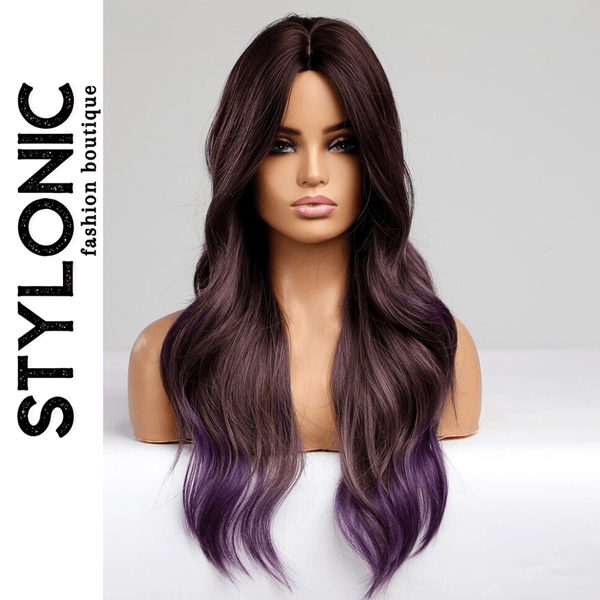 Stylonic Fashion Boutique Synthetic Wig EM8049-1 Ombre Dark Brown to Purple Wig Ombre Dark Brown to Purple Wig - Stylonic Fashion Wigs