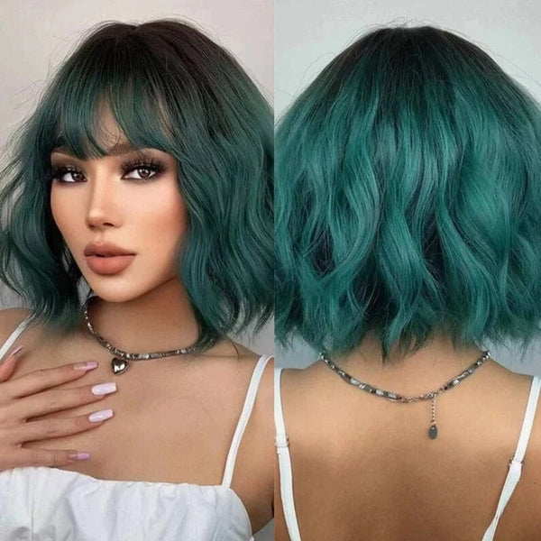 Stylonic Fashion Boutique Synthetic Wig Ombre Green Short Wavy Bob Wig Ombre Green Short Wavy Bob Wig - Stylonic Wigs