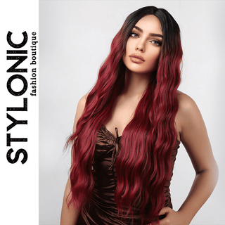 Stylonic Fashion Boutique Lace Front Synthetic Wig Ombre Red Long Wave Lace Front Wig Ombre Red Long Wave Lace Front Wig - Stylonic Wigs