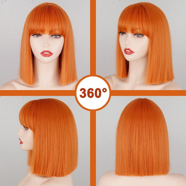 Stylonic Fashion Boutique Synthetic Wig Orange Wig with Bangs Wigs - Orange Wig with Bangs - Stylonic Fashion Boutique