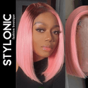 Stylonic Fashion Boutique Human Hair Wig Pink Bob Wig Silky Straight Lace Front Pink Bob Wig Silky Straight Lace Front - Stylonic Wigs
