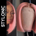 Stylonic Fashion Boutique Human Hair Wig Pink Bob Wig Silky Straight Lace Front Pink Bob Wig Silky Straight Lace Front - Stylonic Wigs