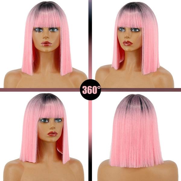 Stylonic Fashion Boutique Synthetic Wig T1B/613 / 11inches Pink Wig with Bangs Pink Wig with Bangs - Stylonic Wigs