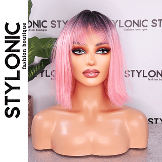 Stylonic Fashion Boutique Synthetic Wig Pink Wig with Bangs Pink Wig with Bangs - Stylonic Premium Wigs