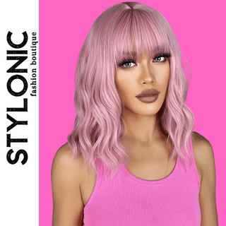 Stylonic Fashion Boutique Synthetic Wig Pink Wig with Fringe Pink Wig with Fringe - Stylonic