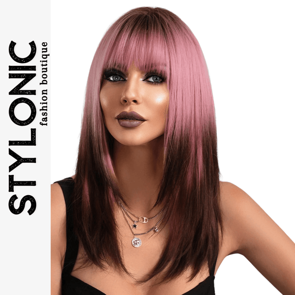 Stylonic Fashion Boutique Synthetic Wig Pink Wig with Ombre Brown Pink Wig with Ombre Brown - Stylonic Wigs