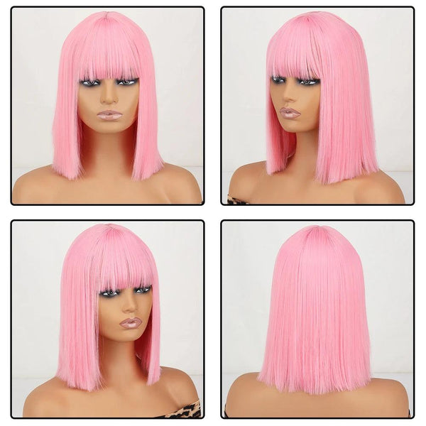 Pink Wig with Bangs