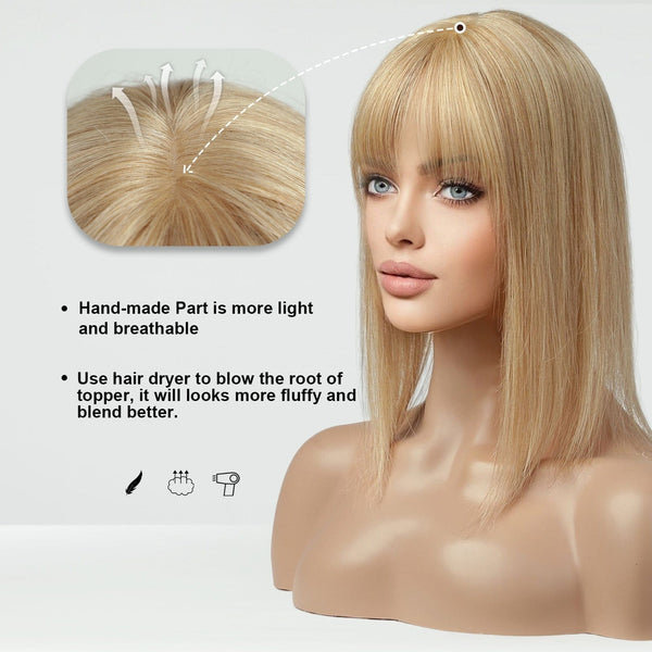 Stylonic Fashion Boutique Hair Topper Honey Blonde / 3.5X4inch 30cm Remy Human Hair Toppers with Bangs Remy Human Hair Topper with Bangs - Stylonic Wigs