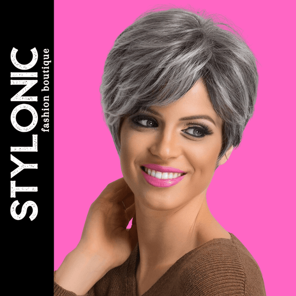 Stylonic Fashion Boutique Human Hair Wig Short Grey Hair Wig with Bangs Human Hair Wigs - Short Grey Hair Wig with Bangs | Stylonic