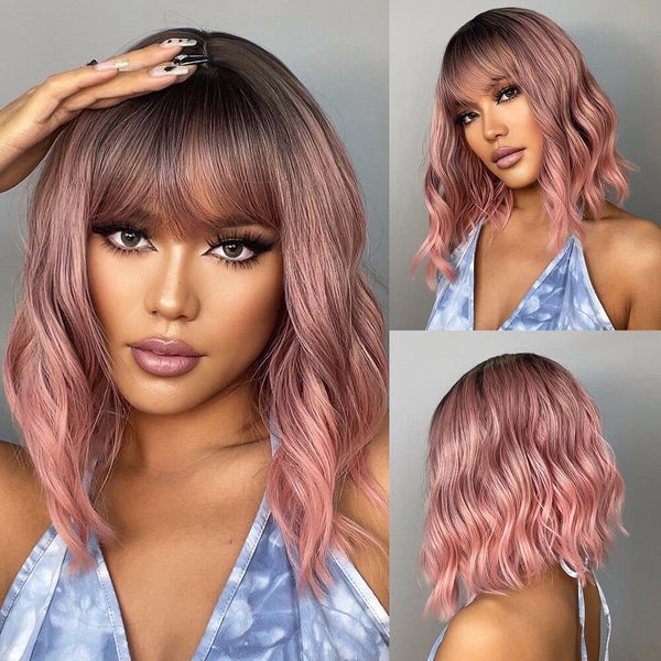 Stylonic Fashion Boutique Synthetic Wig Short Pink Bob Wavy Wig Short Pink Bob Wavy Wig - Stylonic Wigs