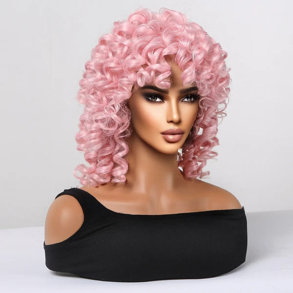 Stylonic Fashion Boutique WL1103-1 Short Pink Kinky Curly Afro Wig
