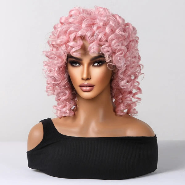 Stylonic Fashion Boutique WL1103-1 Short Pink Kinky Curly Afro Wig