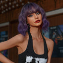 Stylonic Fashion Boutique Synthetic Wig Short Wavy Purple Wig with Bangs Short Wavy Purple Wig with Bangs - Stylonic Fashion Boutique