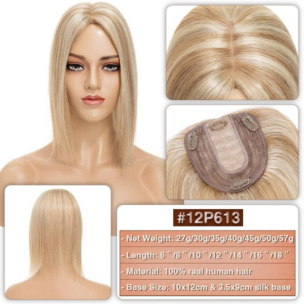 Stylonic Fashion Boutique Hair Topper 6inches 27g / 12P613|130% Silk Base Natural Hair Topper Silk Base Natural Hair Topper - Stylonic Wigs