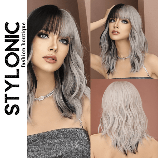 Stylonic Fashion Boutique Synthetic Wig Silver Black Wavy Wig Silver Black Wavy Wig - Stylonic Wigs