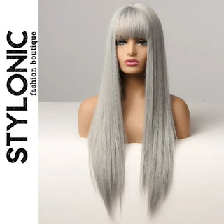 Stylonic Fashion Boutique Synthetic Wig Silver Wig with Bangs Silver Wig with Bangs - Stylonic Fashion Boutique