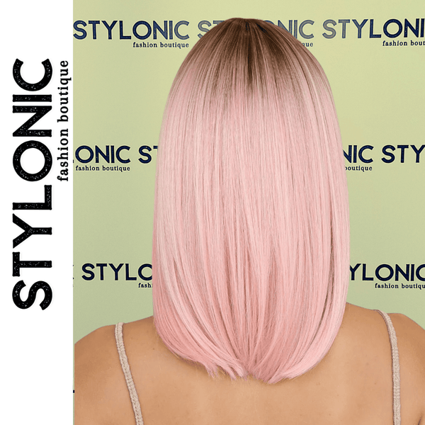 Stylonic Fashion Boutique Synthetic Wig 8501 Soft Straight Pink Wig With Dark Roots Soft Straight Pink Wig With Dark Roots -  Stylonic Wigs