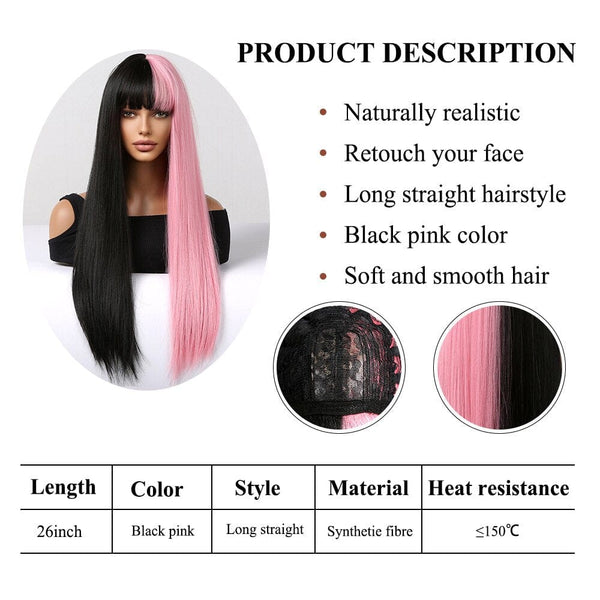 Stylonic Fashion Boutique Synthetic Wig Straight Black and Pink Wig Straight Black and Pink Wig - Stylonic Wigs