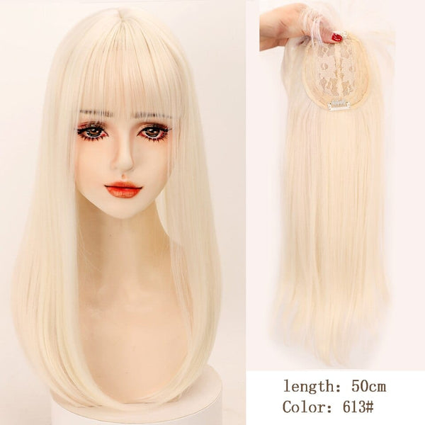 Stylonic Fashion Boutique Hair Topper White Synthetic Hair Topper with Bangs Synthetic Hair Toppers - Hair Toppers with Bangs | Stylonic