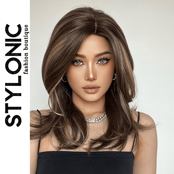Stylonic Fashion Boutique Synthetic Wig Synthetic Long Wavy Wig Brown with Blonde Highlights Synthetic Long Wavy Wig Brown with Blonde Highlights - Stylonic Wigs