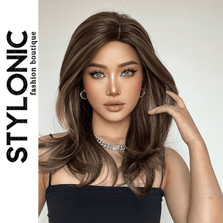 Stylonic Fashion Boutique Synthetic Wig Synthetic Long Wavy Wig Brown with Blonde Highlights Synthetic Long Wavy Wig Brown with Blonde Highlights - Stylonic Wigs