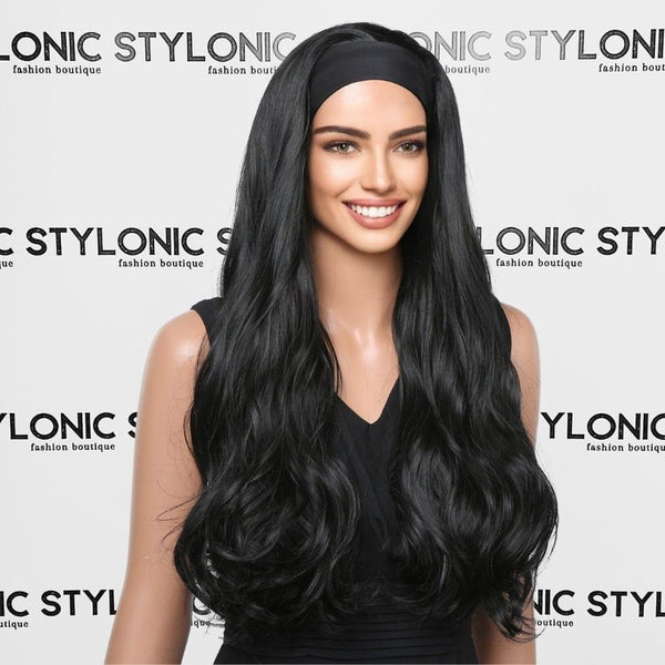 synthetic black wig with elastic band