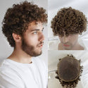 Stylonic Fashion Boutique Toupee Toupee for Men Small Curly 100% Human Hair Brown Toupee for Men Small Curly 100% Human Hair Brown - Stylonic Wigs
