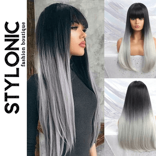 Stylonic Fashion Boutique Synthetic Wig White and Black Wig with Bangs Wigs - White and Black Wig with Bangs | Stylonic Fashion Boutique