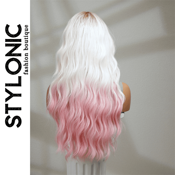 Stylonic Fashion Boutique Synthetic Wig White Pink Wig Synthetic Wavy Wig White Pink Wig Synthetic Wavy Wig - Stylonic Wigs