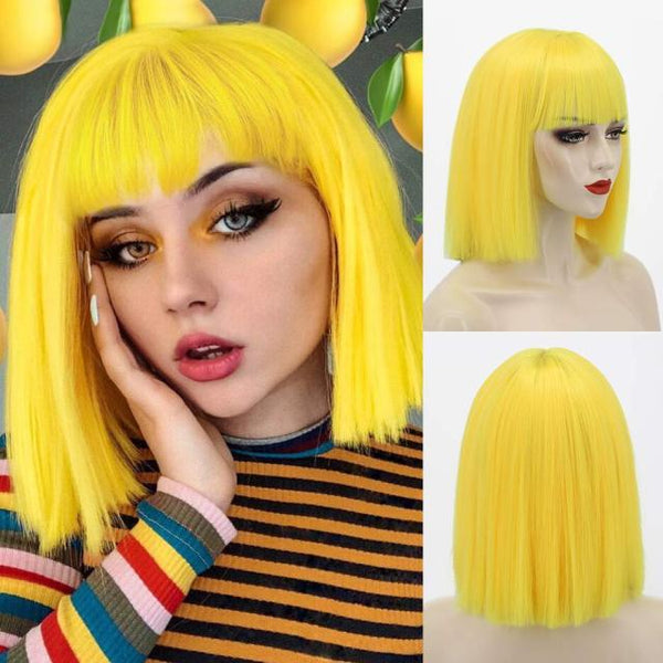 Stylonic Fashion Boutique Synthetic Wig Yellow Bob Wig Wigs - Yellow Bob Wig | Yellow Wigs | Stylonic Fashion Boutique